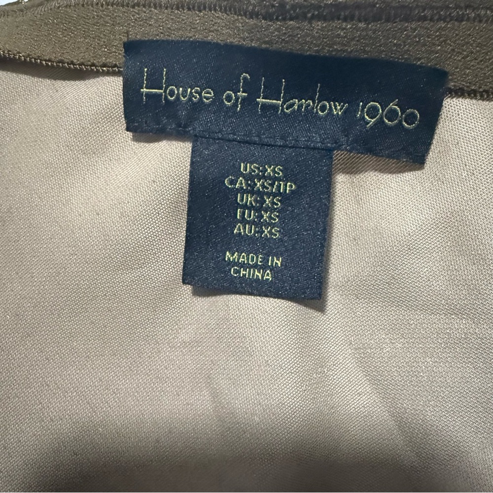House of Harlow 1960 Velvet Lace Trim 2-Piece Skirt Set XS Olive Slip Midi - Picture 5 of 7